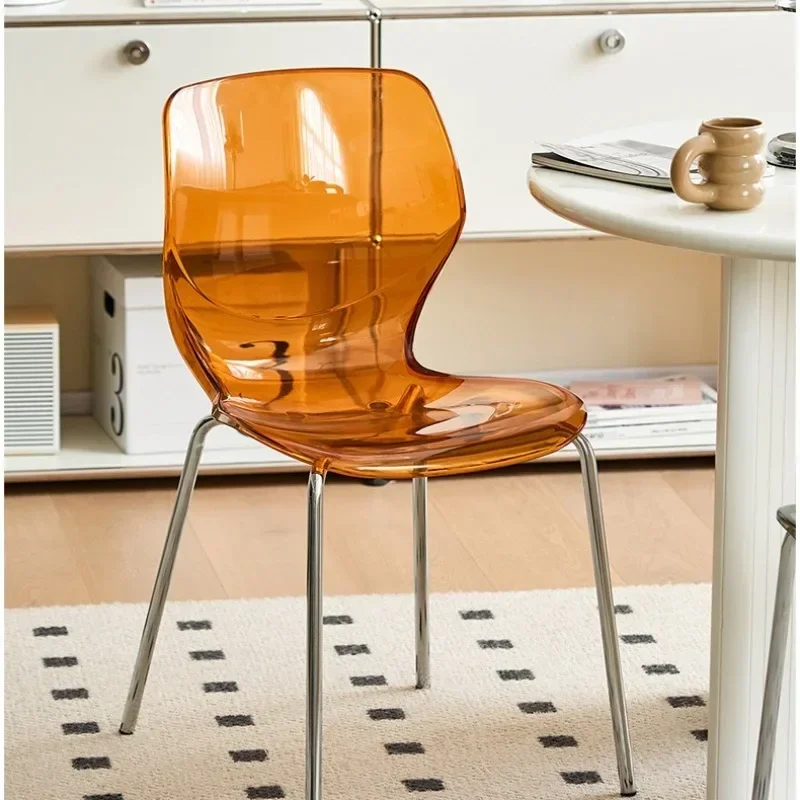 Transparent Acrylic Chair Metal Backrest Small Apartment Household Dining Chair Transparent Crystal Negotiation Plastic Chair