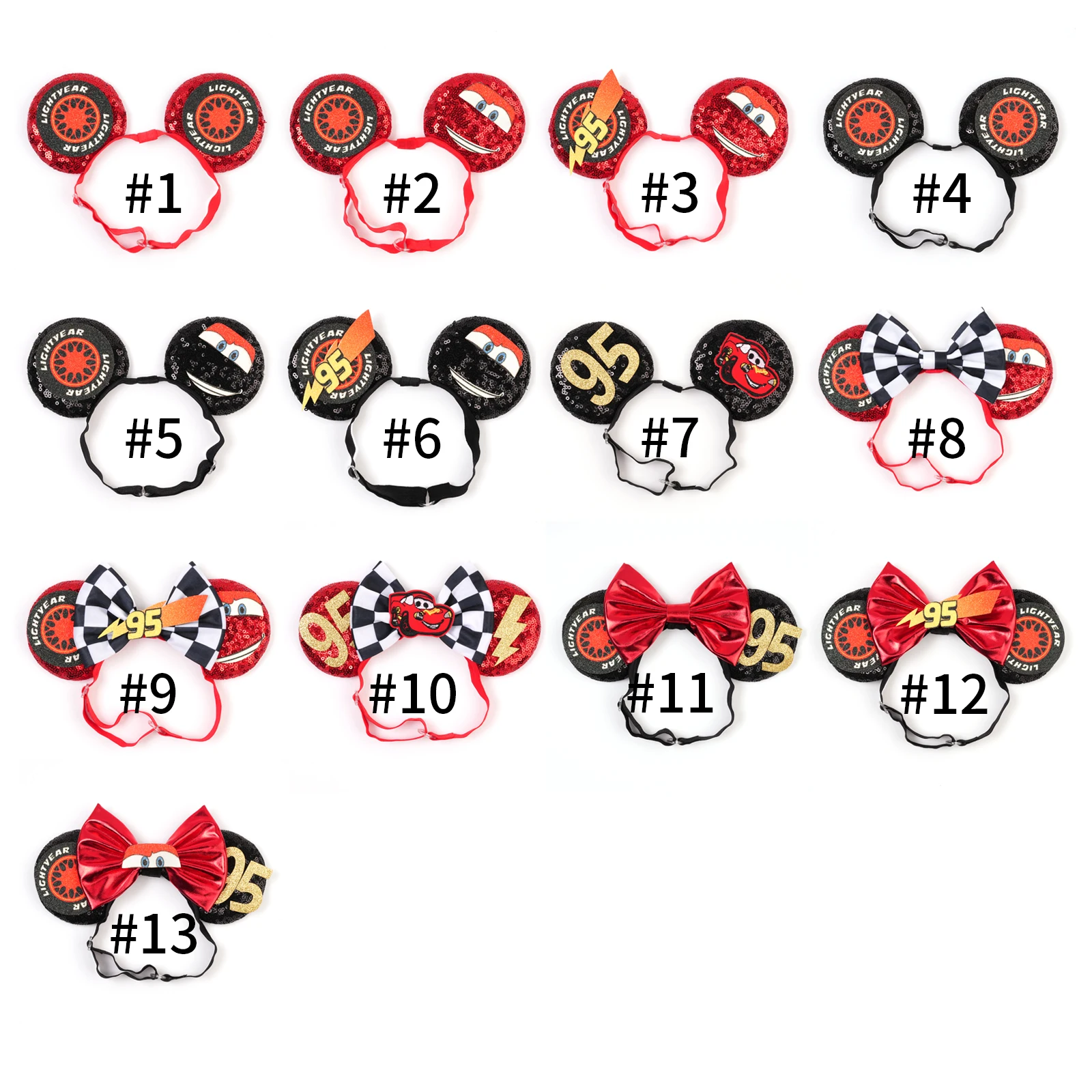 Anime Cars Hair Accessories Pixar 95 Lightning McQueen Mickey Mouse Adjustable Headband for Girls Kids Women Sequin Bow Hairband view 5