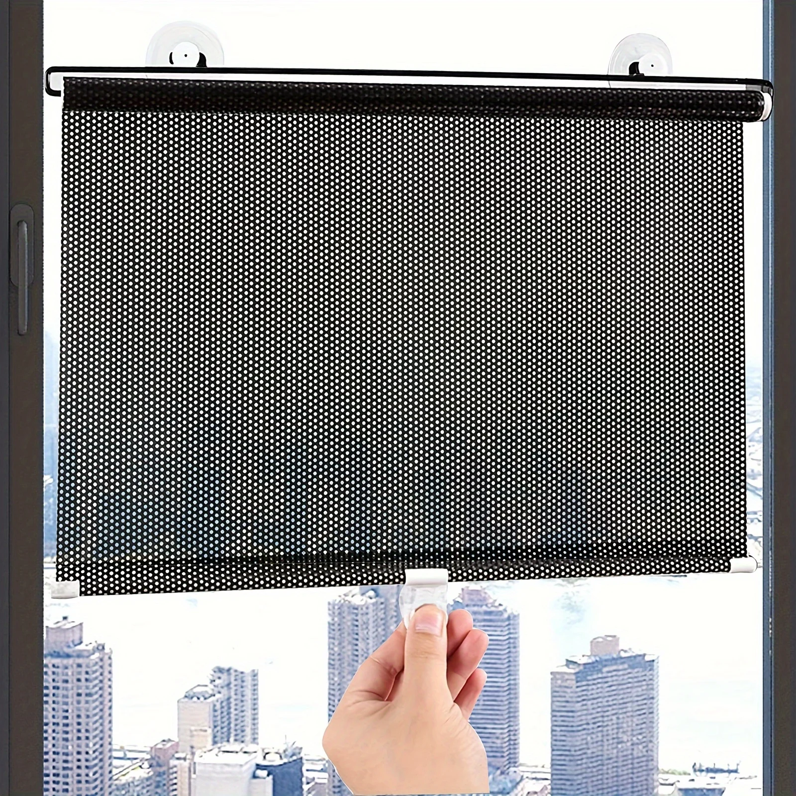 No-drill blackout curtains with suction cups, temporary portable roller blinds for homes, offices and cars, black 50% shading