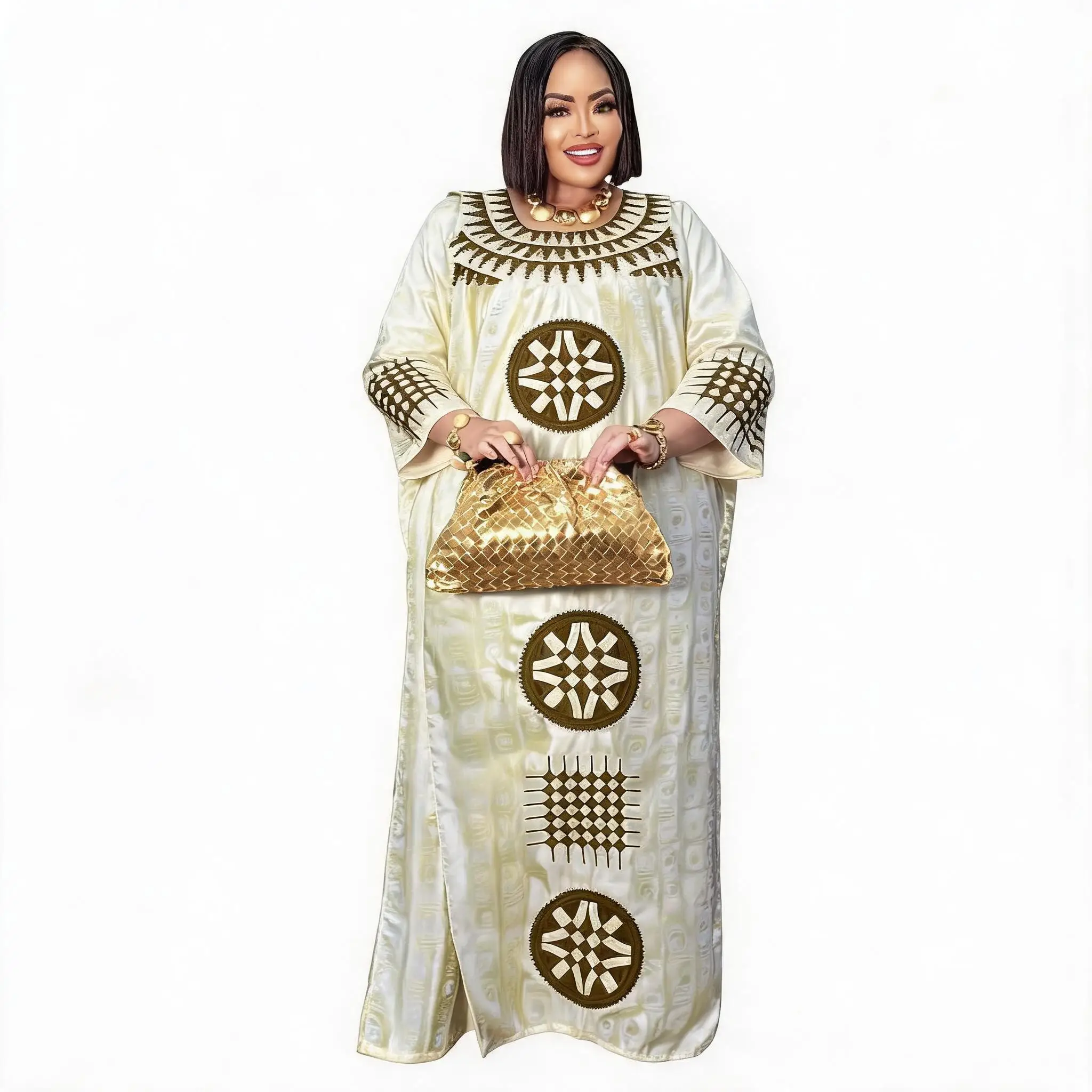 African Dresses For Women Plus Size Bazin Riche Embroidery Design Long Dress With Scarf