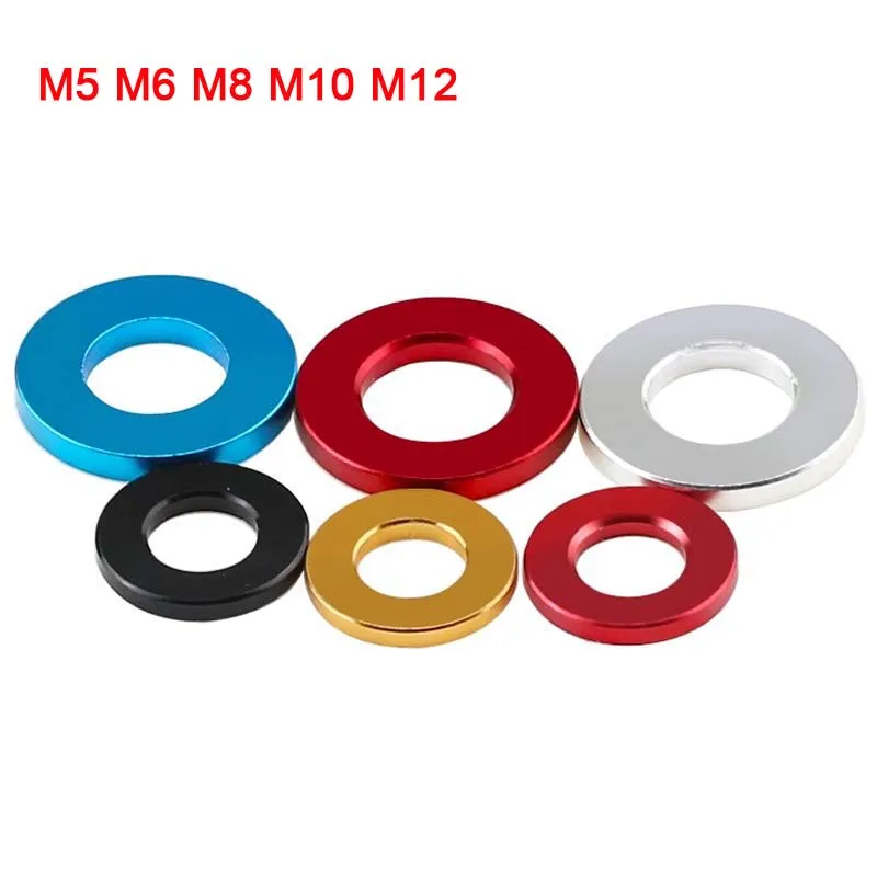 10pcs/lot Multi-color Colourful Anodized Aluminum Alloy Flat Washer Aluminum Flat Gasket Washer For Rc Part M5 M6 M8 M10 M12