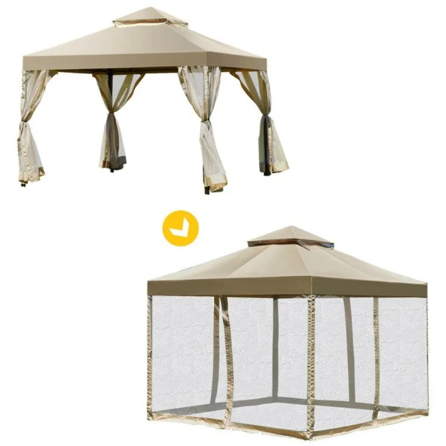 

Outdoor 2-Tier 10 Feet x 10 Feet Screw-free Structure Shelter Gazebo Canopy with UV Protection and Rust-Resistant Aluminum Fram