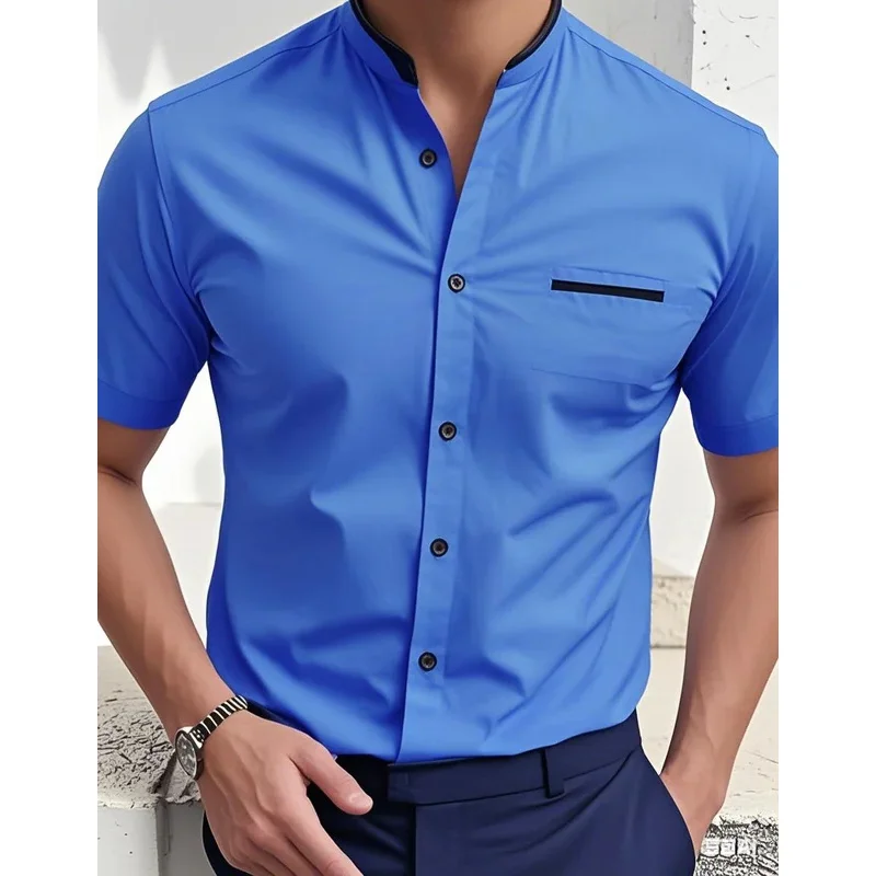 Nine-color men's shirt, 3D printed Hawaiian clothing, business casual short-sleeved stand-up collar, comfortable and soft fabric