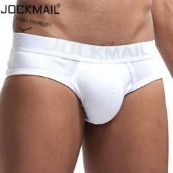 JOCKMAIL marka Sexy męska bielizna bawełniana basic krótkie wysokiej jakości biały czarny szary M-XXL gejów bielizna mężczyźni bikini slip homme