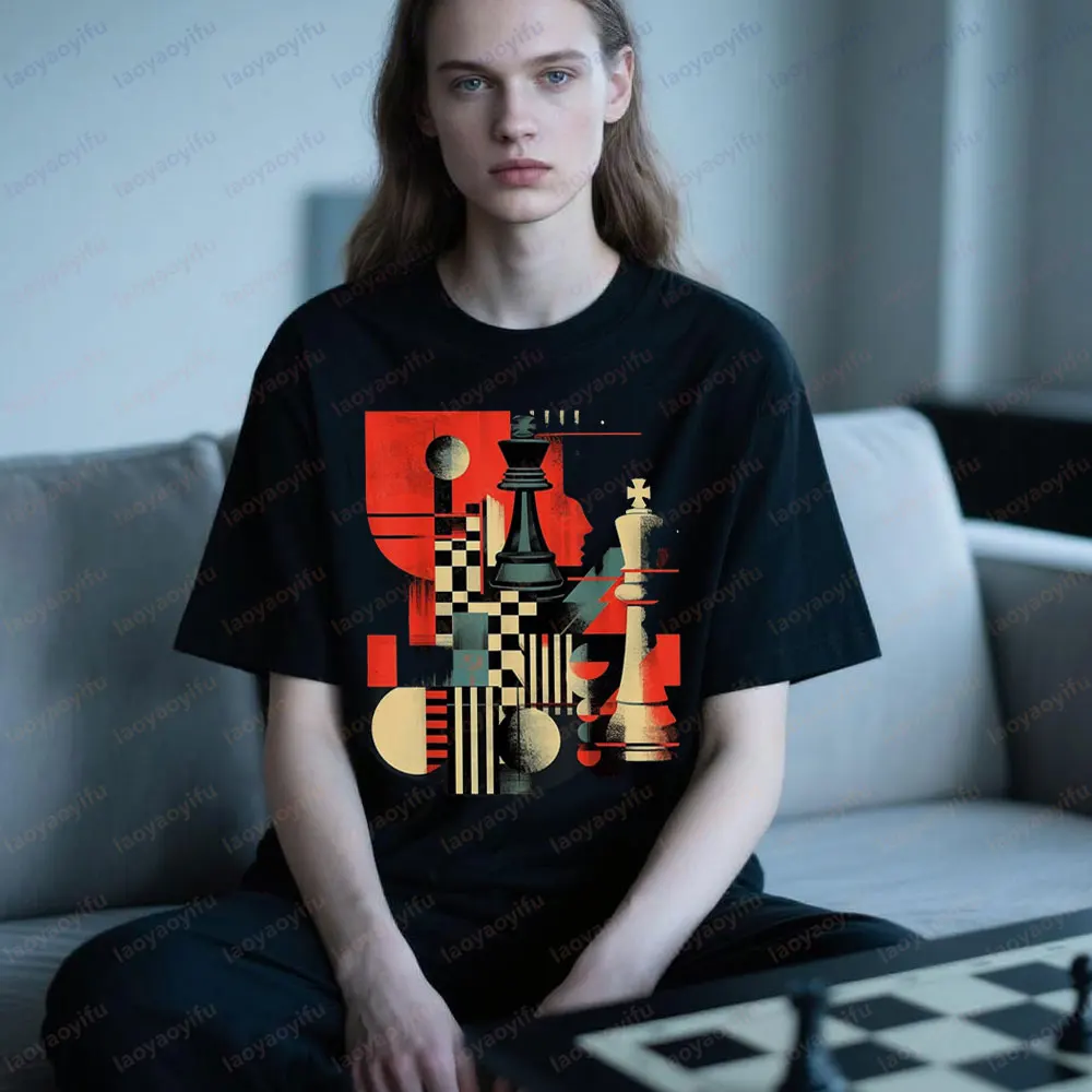 

Artistic Chess Player Men and Women Chess Lover Tee Abstract Art Design Unique Printed T-shirt Trendy Style Fashion Cotton Tops