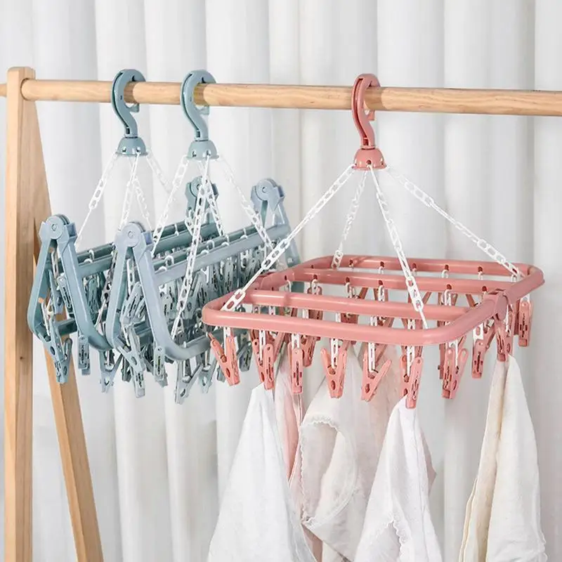 Underwear Hanger 32 clips Clothes Hanger Drying Rack Wind-Proof Swivel Hanger Drying Rack Household Children Adults Laundry Rack