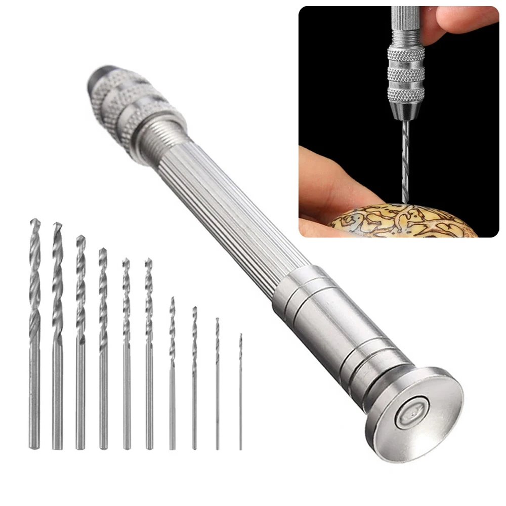 10pcs Mini Hand Drill 0.8mm-3.0mm with Keyless Chuck – Rotary Tools for Jewelry, Wood, Plastic, DIY Craft Hole Drilling LK-AA18