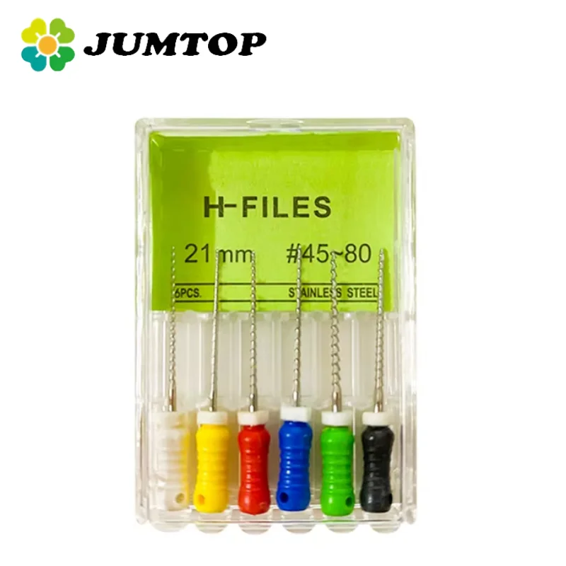JUMTOP Endodontic H Files 6Pcs Set｜Root Canal Hand Files 21mm & 25mm｜Stainless Steel Cutting Files for Effective Dentin Removal｜