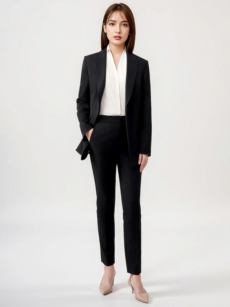 Women Suits Set Blazer Pant Office Lady Autumn Spring Formal Wear Luxury Black Single 1 Button Party Stage Host Clothing XS 2XL