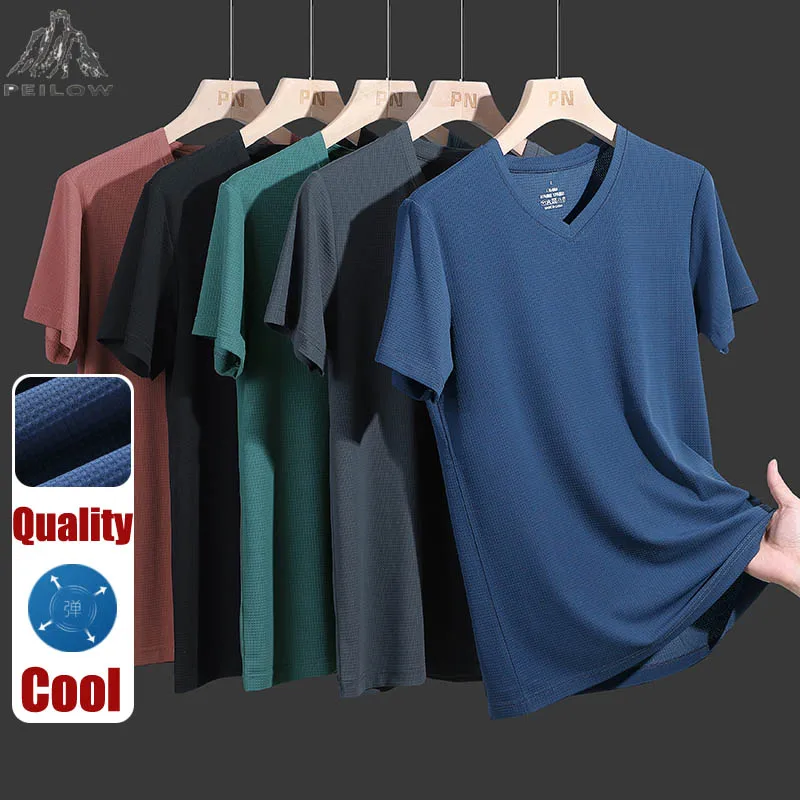 Plus Size 7XL 8XL 9XL Summer Workout V-Neck T Shirts For Men Moisture Wicking Athletic Men's Gym Jogging Performance T Shirts