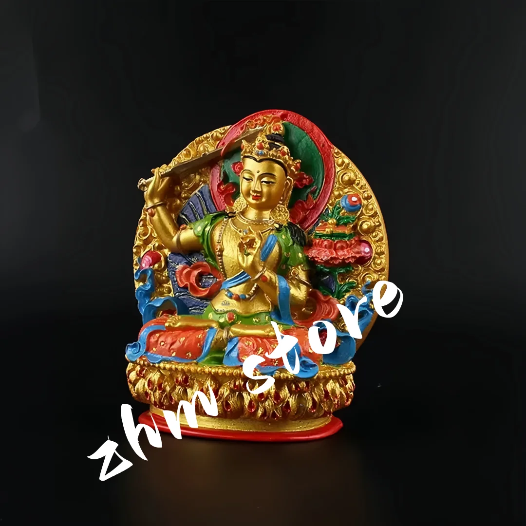 

11.5cm Delicate Resin Hand Plated Buddhist Suppliers Bodhisattva Manjusri Tibetan Figure Buddha Auspicious Handle Small Statue