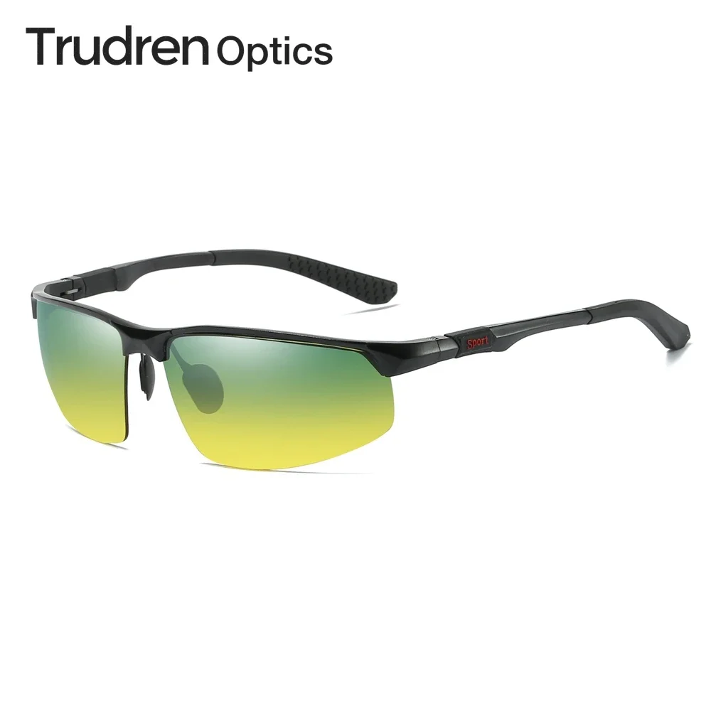 Trudren Aluminum Sports Green Yellow Polarized Sunglasses for Cycling Men Day and Night Vision Driving Glasses Anti-glare 5961