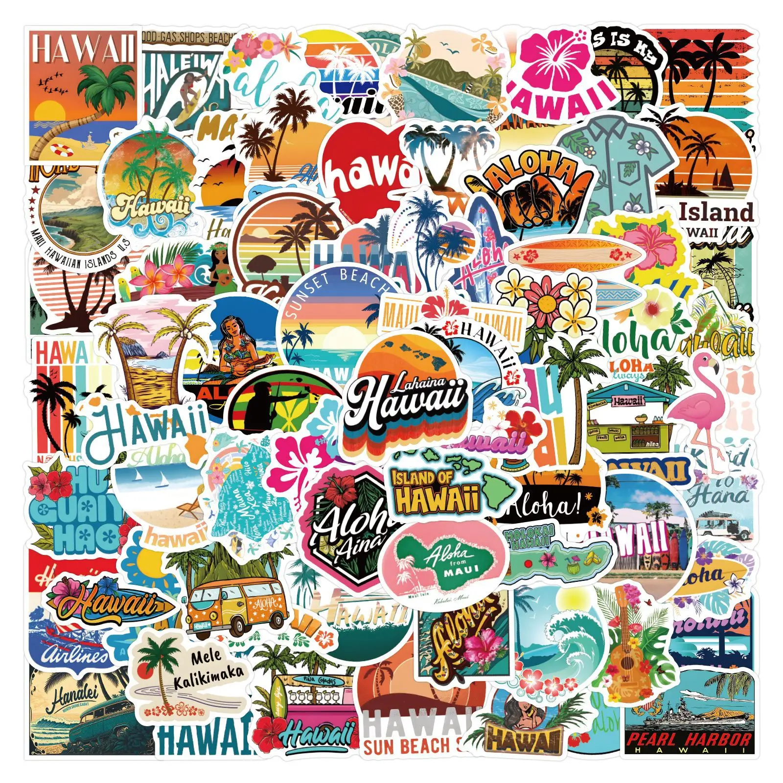 10/30/50/110PCS Outdoor Holiday Hawaii Surfing Stickers Summer Tropical Beach Waterproof Graffiti DIY Surfboard Skateboard Decal