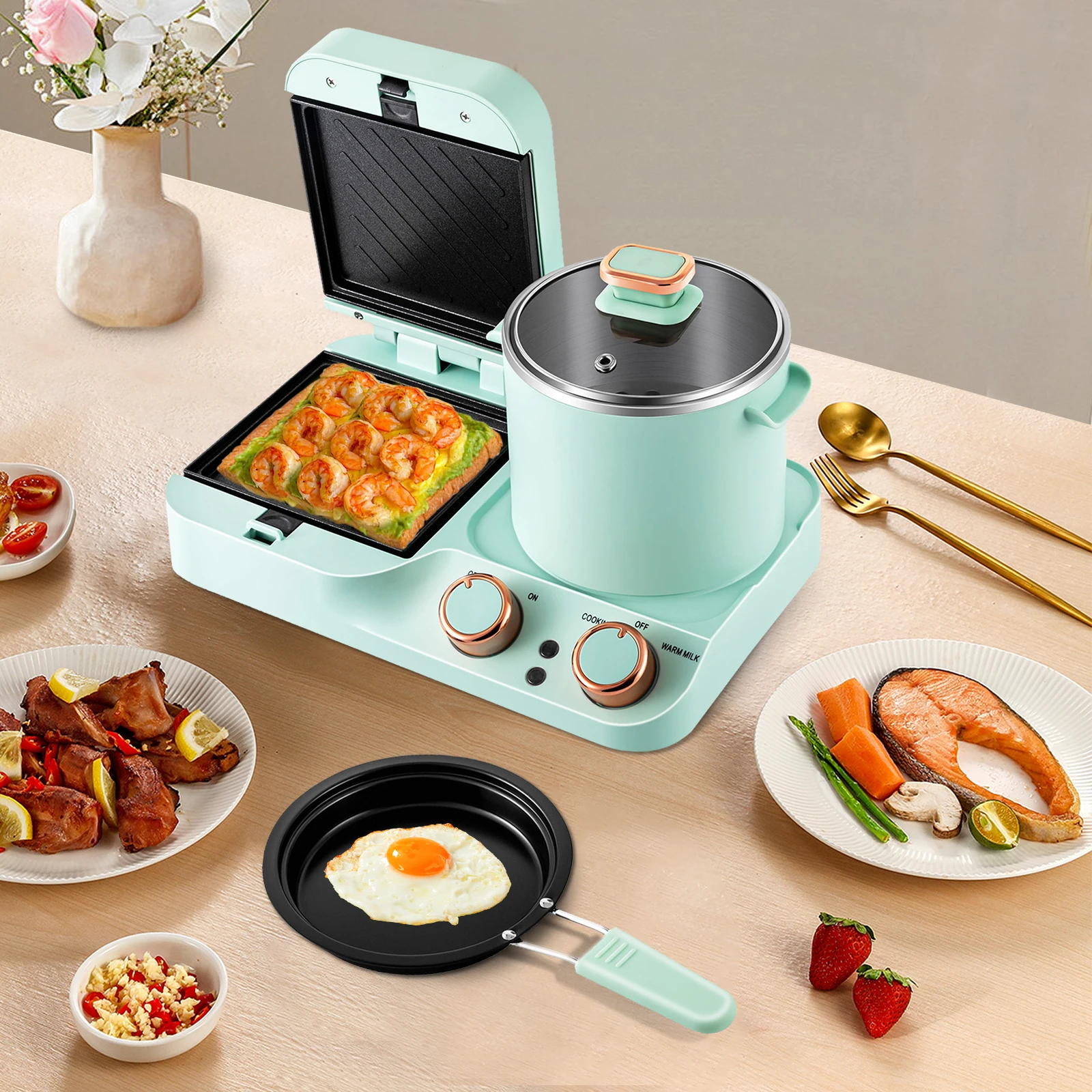 

Household Electric Breakfast Maker,Bread Maker,multi-functional Breakfast Machine with Frying Pan,Boiling Pot,Food Steamer