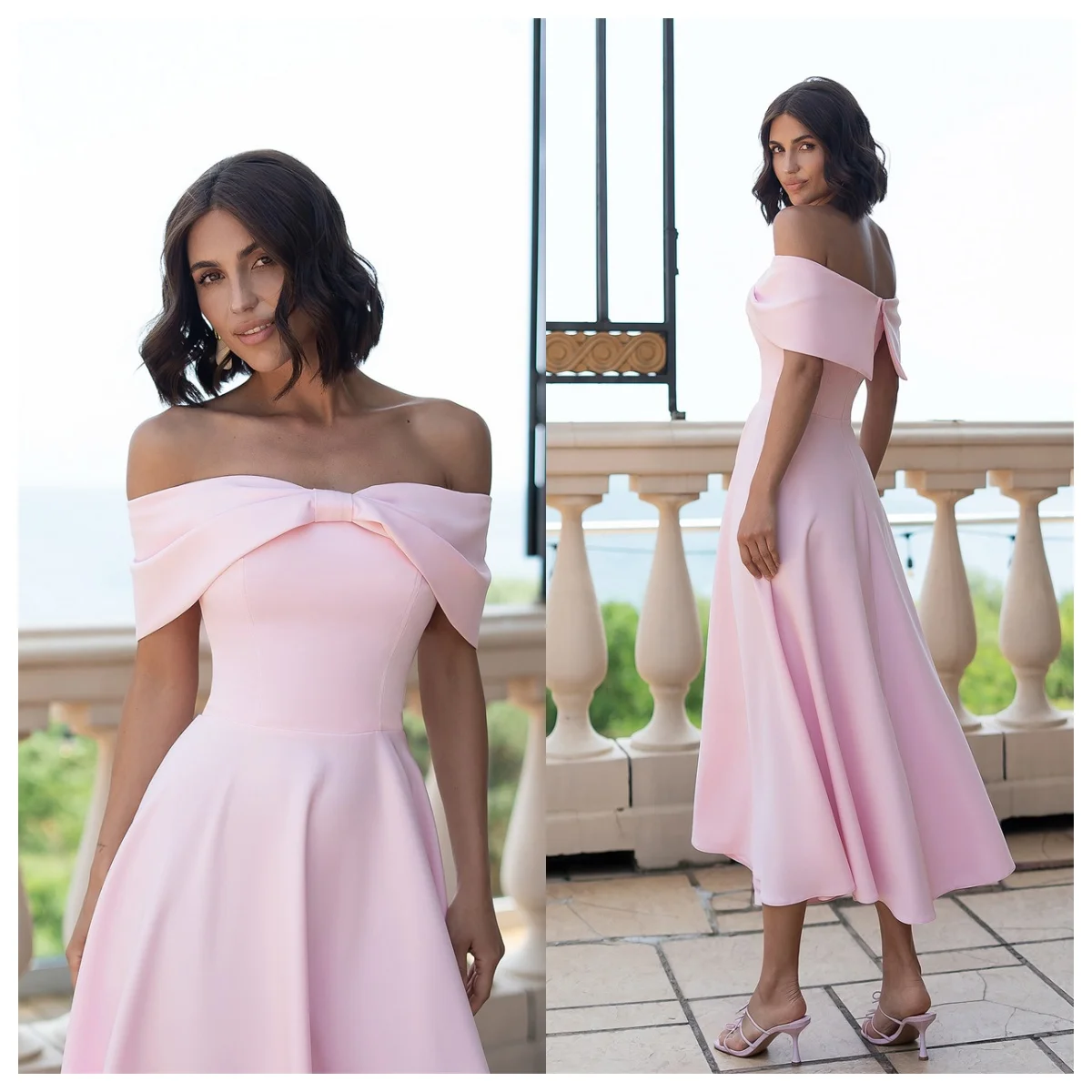 

Customized Elegant Pink Jersey Evening Dress Boat Neck Off the Shoulder Sleeveless Bespoke Occasion Gowns Celebrity Gowns