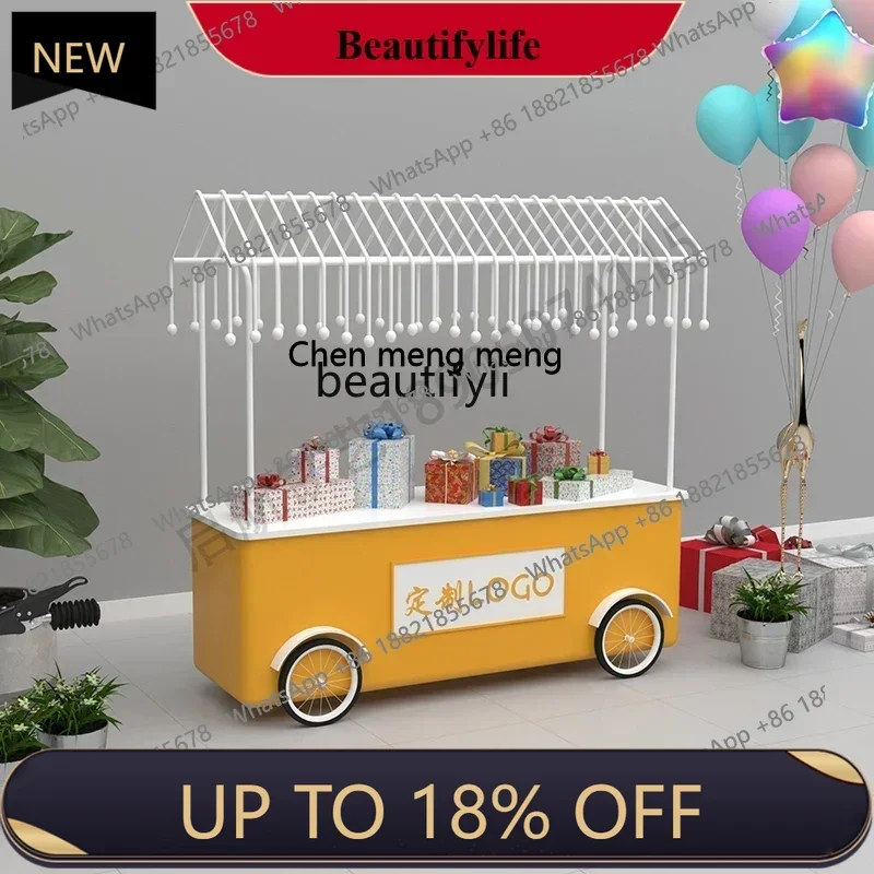 

A06 European wrought iron float street stall car creative supermarket stall car with cabinet mobile