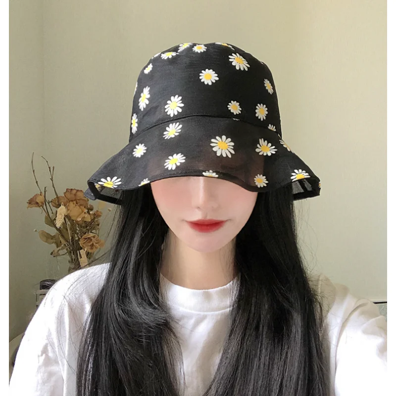 Mesh Flower Print Bucket Hats Foldable Breathable Sun Protection Fisherman Cap For Men Women Summer Sports Hiking Beach Bob Hat