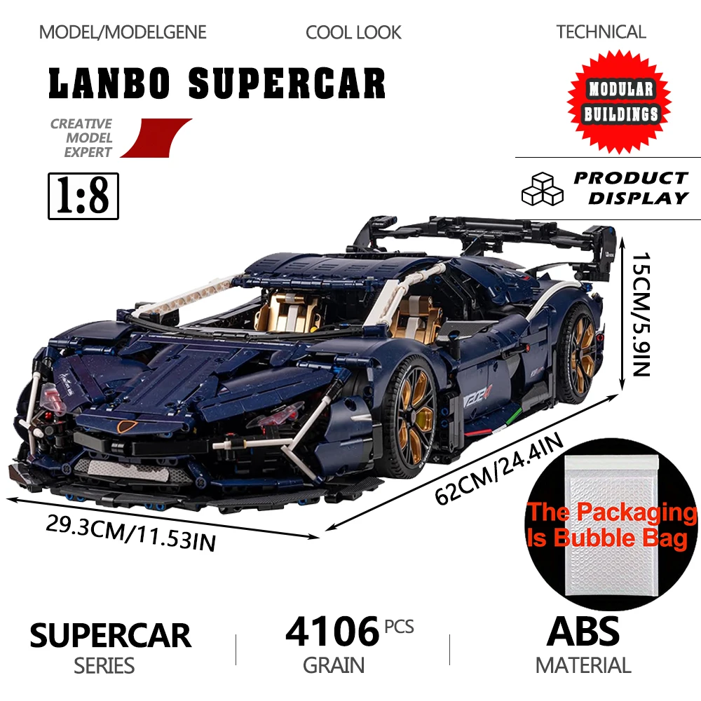 Lamb AVENTTAOR Sports Car Building Blocks 1:8 Scale Model Speed Champions Technical Bricks Car Desktop Assembly Kid Toy For Gift