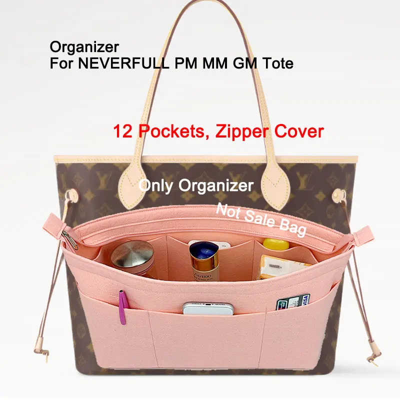 Organizador de bolso de fieltro con 12 bolsillos para el bolso Neverfull Monogram Tote Bag PM MM GM, forro interior, bolsa de almacenamiento, organizador de bolso.