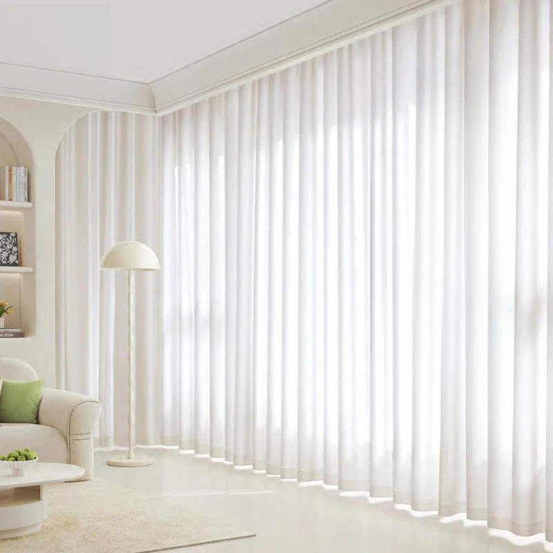 French Simple Thick Gauze Curtain Light Transmission Living Room Balcony Bedroom Sun Protection and Heat Insulation Luxury Door