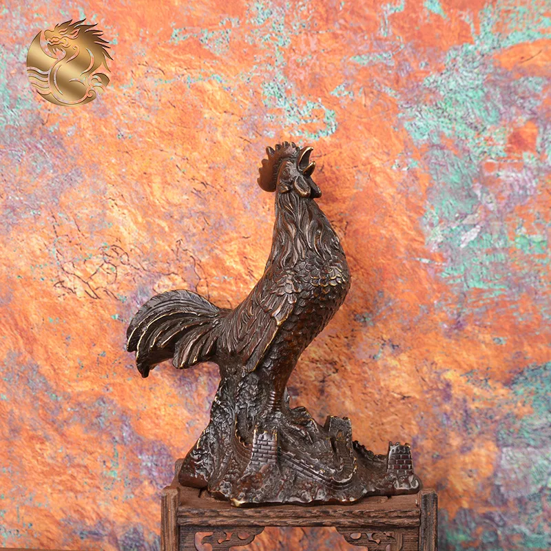 All-brass retro patina Great Wall , symbolizing good luck and prosperity, office desk zodiac rooster ornament