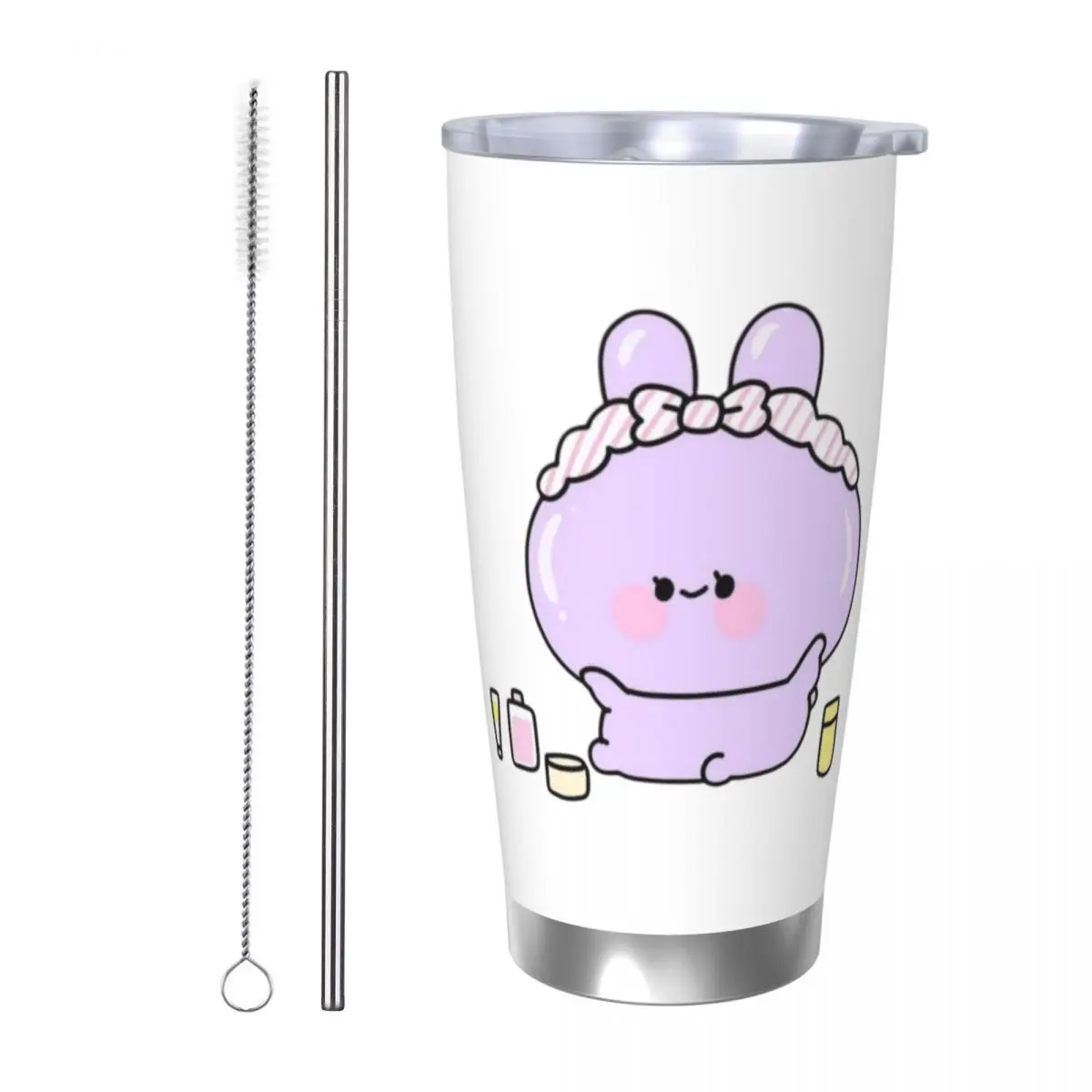 Asamimichaan Cute Asamimi 20oz Stainless Steel Car Mug Straw Thermal Iced Travel Cup Vacuum Insulated Coffee Hot Cup