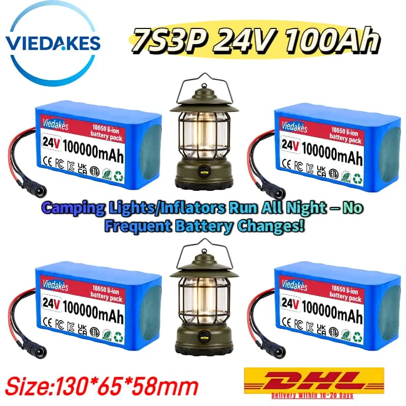 

7S3P 24V 100Ah Li-ion Battery:Top Choice for Camping–Powers Lights/Inflators All Night,Lightweight to Carry–No Frequent Charging