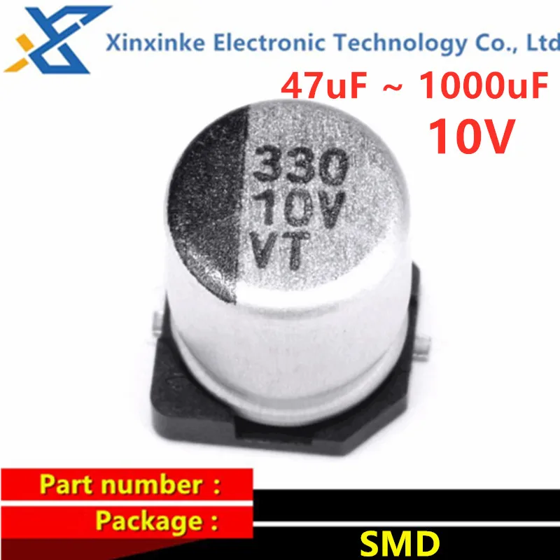 

50PCS 10V SMD Aluminum Electrolytic Capacitor 47UF 100UF 150UF 220UF 330UF 470UF 1000UF 4*5.4MM 5X5.4mm 6.3*5.4MM 8*10.5 10x10.5