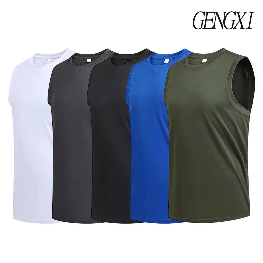 Nuova maglietta sportiva senza maniche da uomo estiva di grandi dimensioni traspirante in seta di ghiaccio girocollo casual da corsa fitness T-shirt da esterno