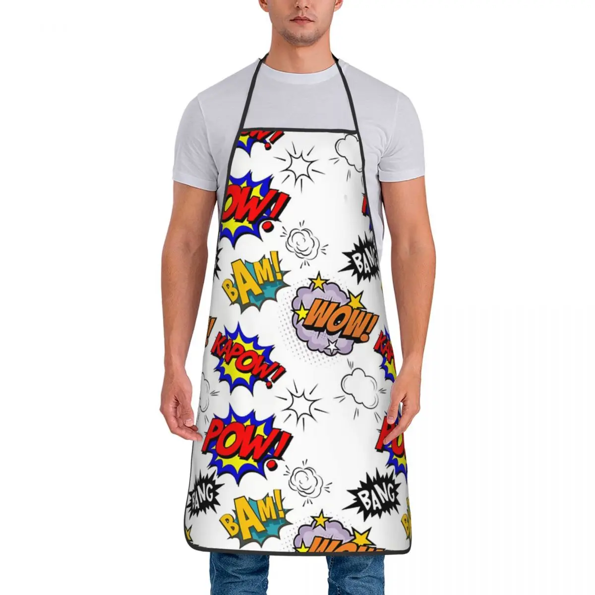 Unisex Retro Pattern Bib Apron Women Men Tablier Kitchen Chef Cooking Baking Bib Comic Book Lover Painting