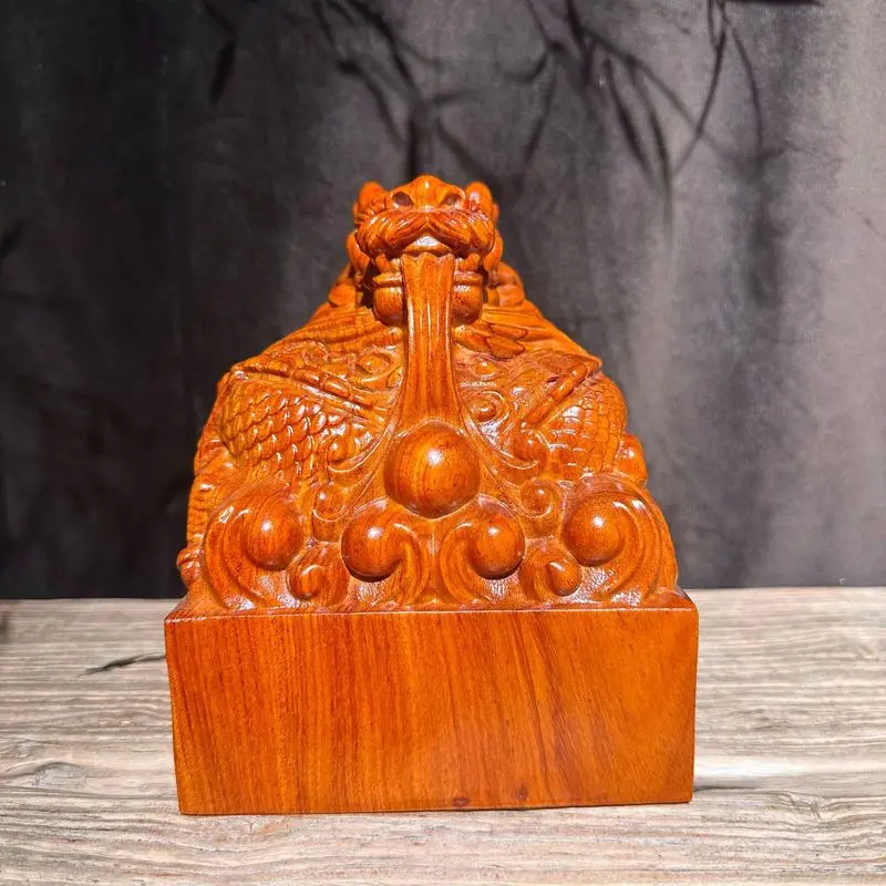 Large square wooden seal carved from rosewood, custom-made high-end dragon head official seal, jade seal, private seal, decorati