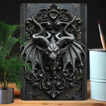 1Pc Aluminum Gothic Demon 3D Relief Metal Wall Art, Moisture Resistant Durable Decorative Sign for Home, Office, Studio 1