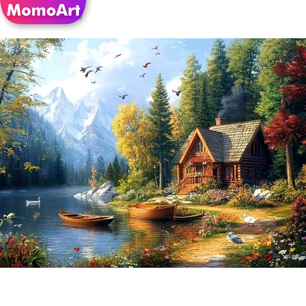 

Новинка Momoart: Алмазная вышивка «Дом и пейзаж», набор для творчества DIY, акриловые материалы, алмазная живопись, мозаика «Река и лодка», уникальный подарок