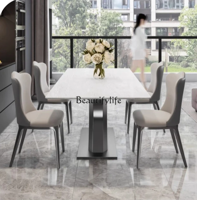 

Natural imported ice jade luxury stone dining table rectangular household light luxury high-end marble dining table