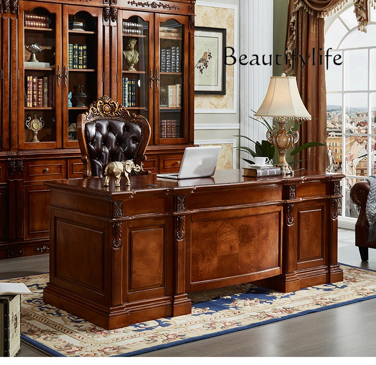 

American desk European-style villa high-end study computer desk writing solid wood retro desk