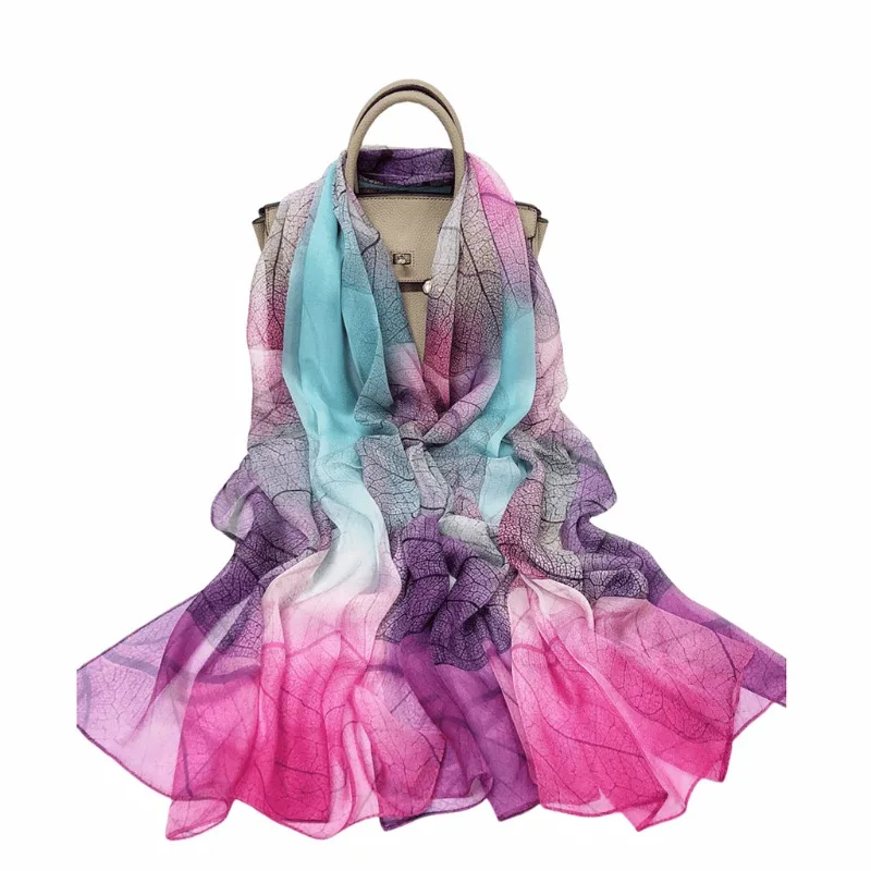 

Lightweight Large 100% Mulberry Chiffon Silk Scarf for Women Oblong Shawl Neck Scarf Beach Wrap Headscarf Gift Pack Pink Leaf