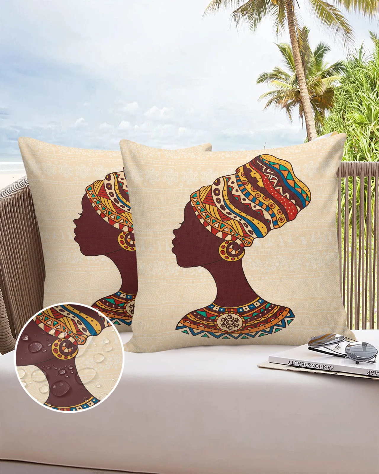 

2PC Pillowcase Ethnic African Woman Sofa Cushion Cover Bed Pillow Cover Home Decorative Waterproof Pillow Cases