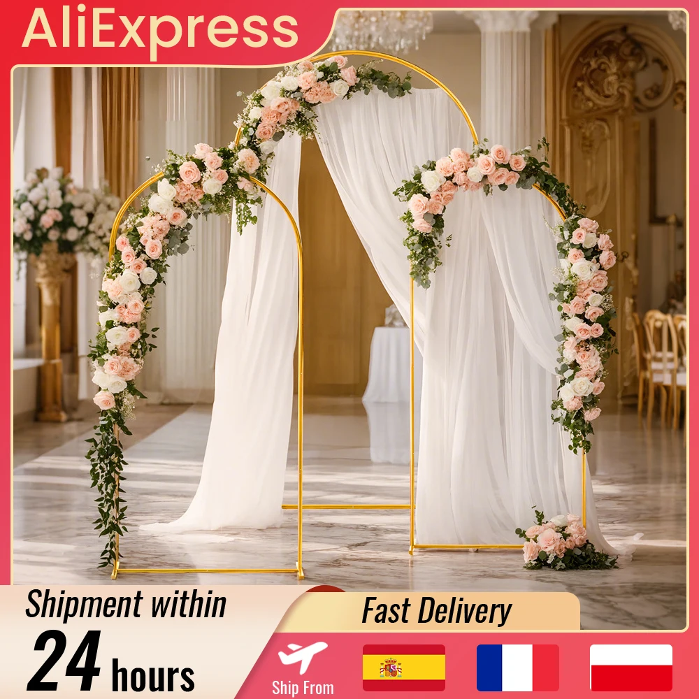 Support d'arc de mariage doré, décor de fête d'anniversaire, arc de ballons, nouveau cadre, support d'arrière-plan, taille 6 pieds, 6,6 pieds, 7,2 pieds