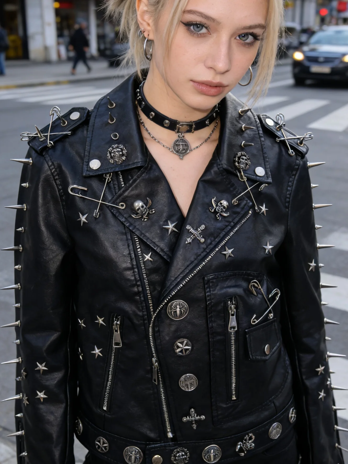 Jaqueta de Couro Punk Hip Hop Ro Y2K, Estilo Streetwear com Rivets e Caveira, Casaco Curto de PU, Estilo de Rua, Corte Solt...