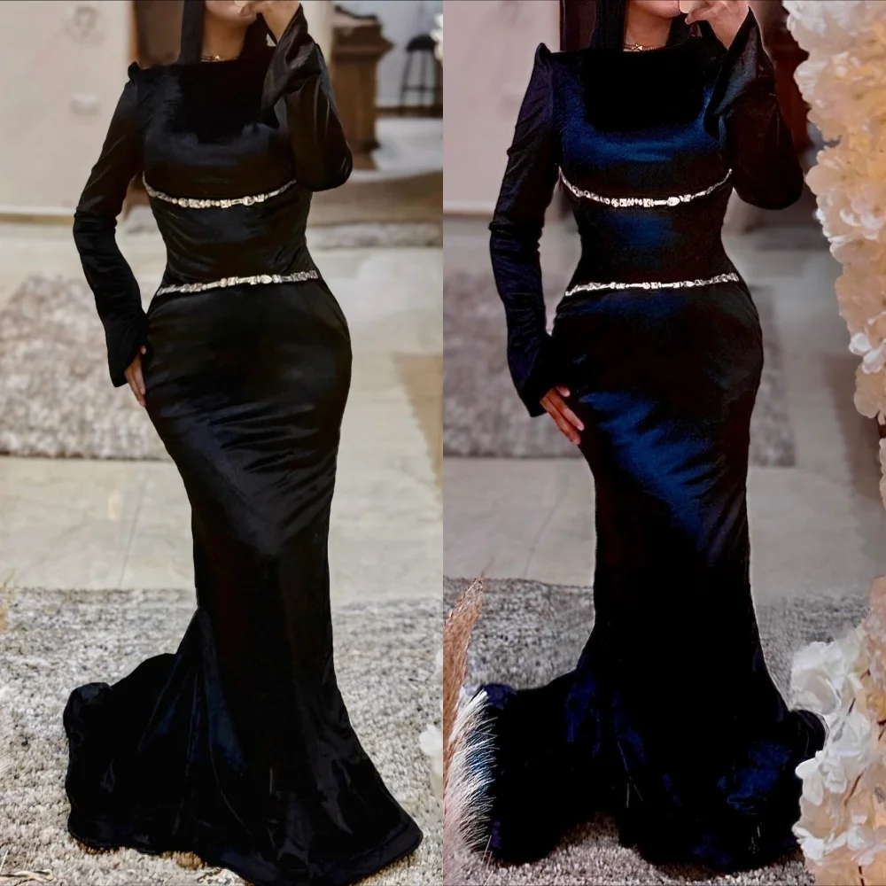 فستان سهرة رسمي مخصص للنساء بأكمام طويلة ورقبة دائرية فساتين طويلة حورية البحر مناسبة مخصصة لحفلات الزفاف الأنيقة