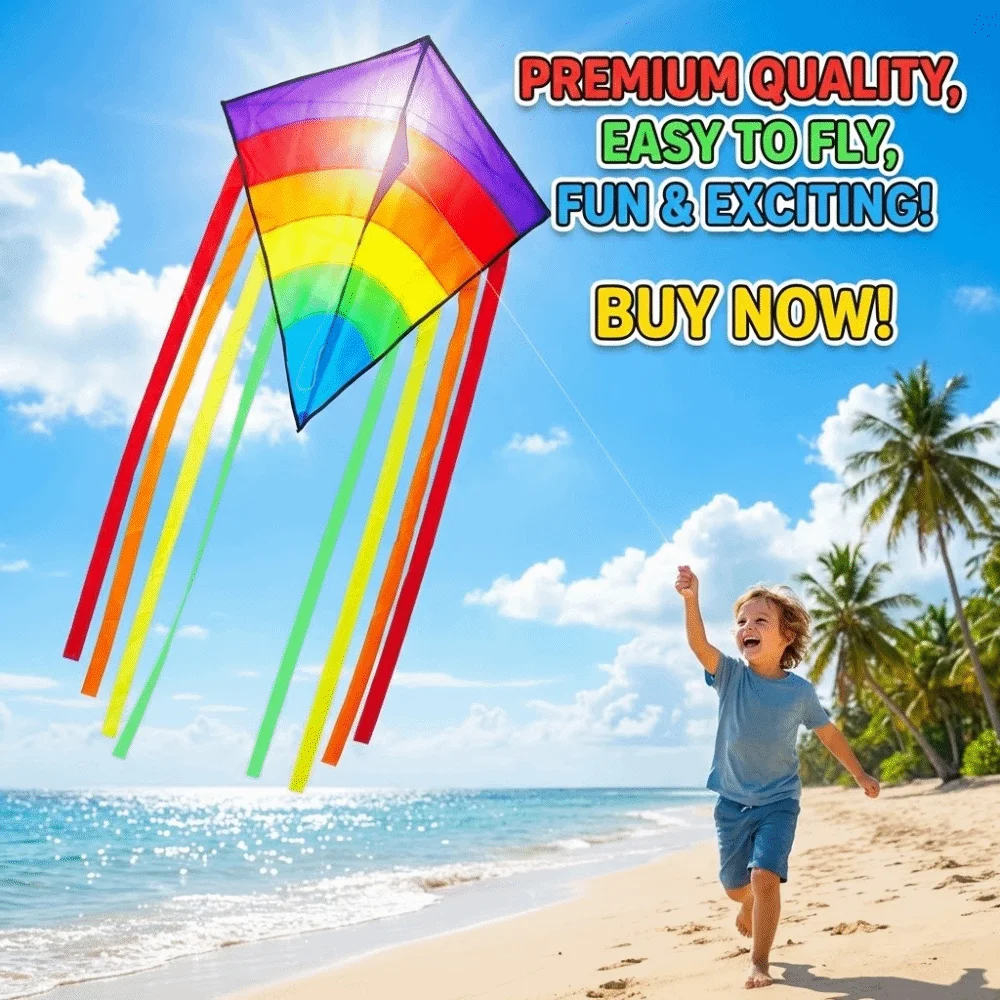 New Easy To Fly Colorful Rainbow Kite Good Flying with Multiple Tails Children's Kite Gift Ripstop Beach Diamond Kite Fun Sport