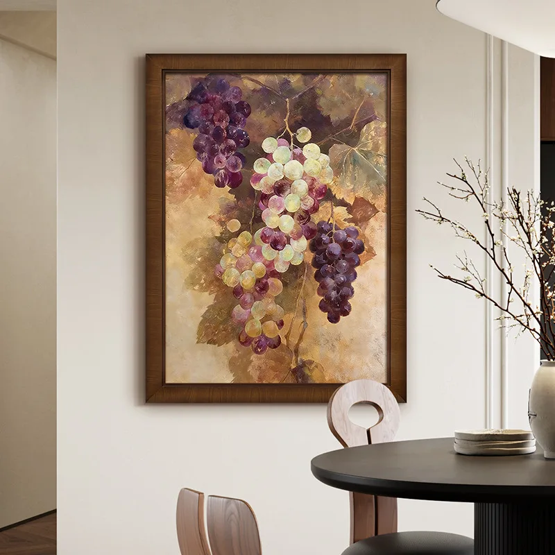 Medieval Style Grape Fruit Dining Room Living Room Hand-painted Oil Painting High-end Entrance Decoration Hanging Painting