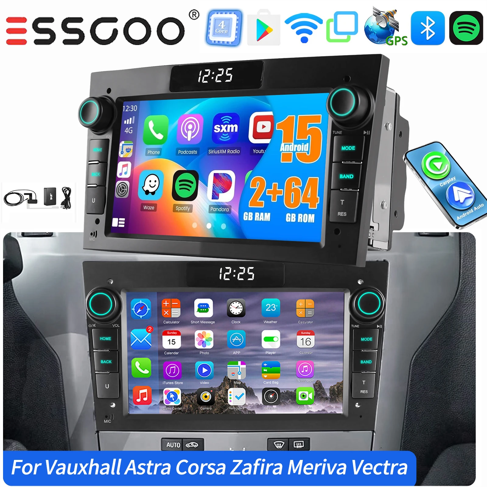 ESSGOO Voor Opel Astra H Corsa C D Vectra C Zafira B Signum Combo 7 "Android 15 GPS NAVI autoradio Carplay Android Auto BT wifi