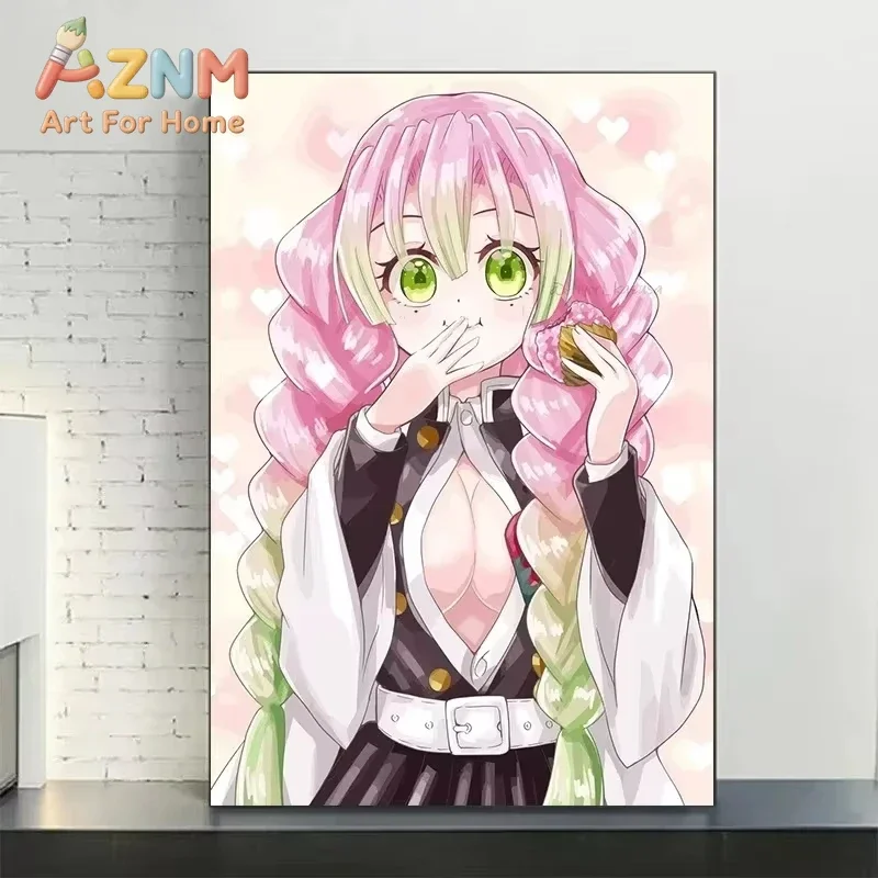 AZNM Demon Slayer Anime Canvas Wall Art Mitsuri Kanroji Love Hashira Manga Character Canvas Print Bedroom Decor Poster