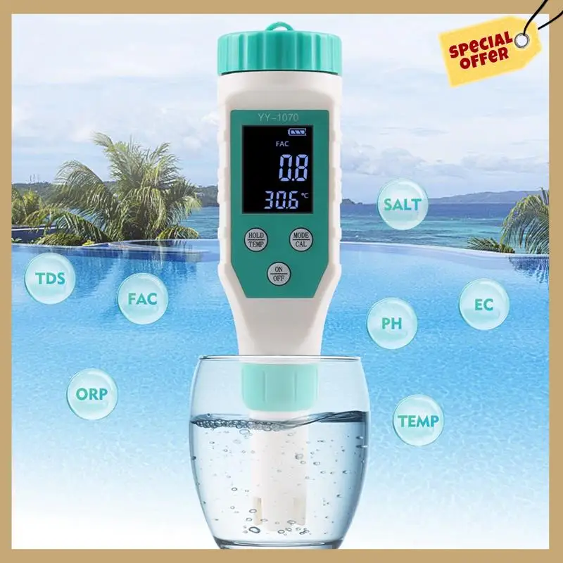 

Classy-7-In-1 PH/Free Chlorine/ORP/EC/TDS/Salinity/Temp Water Quality Analyzer PH Meter Pool Salt Tester For Aquarium