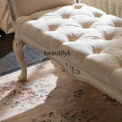 

YH03 French neoclassical bedroom furniture, gold foil solid wood fabric buckle white bedside stool customization