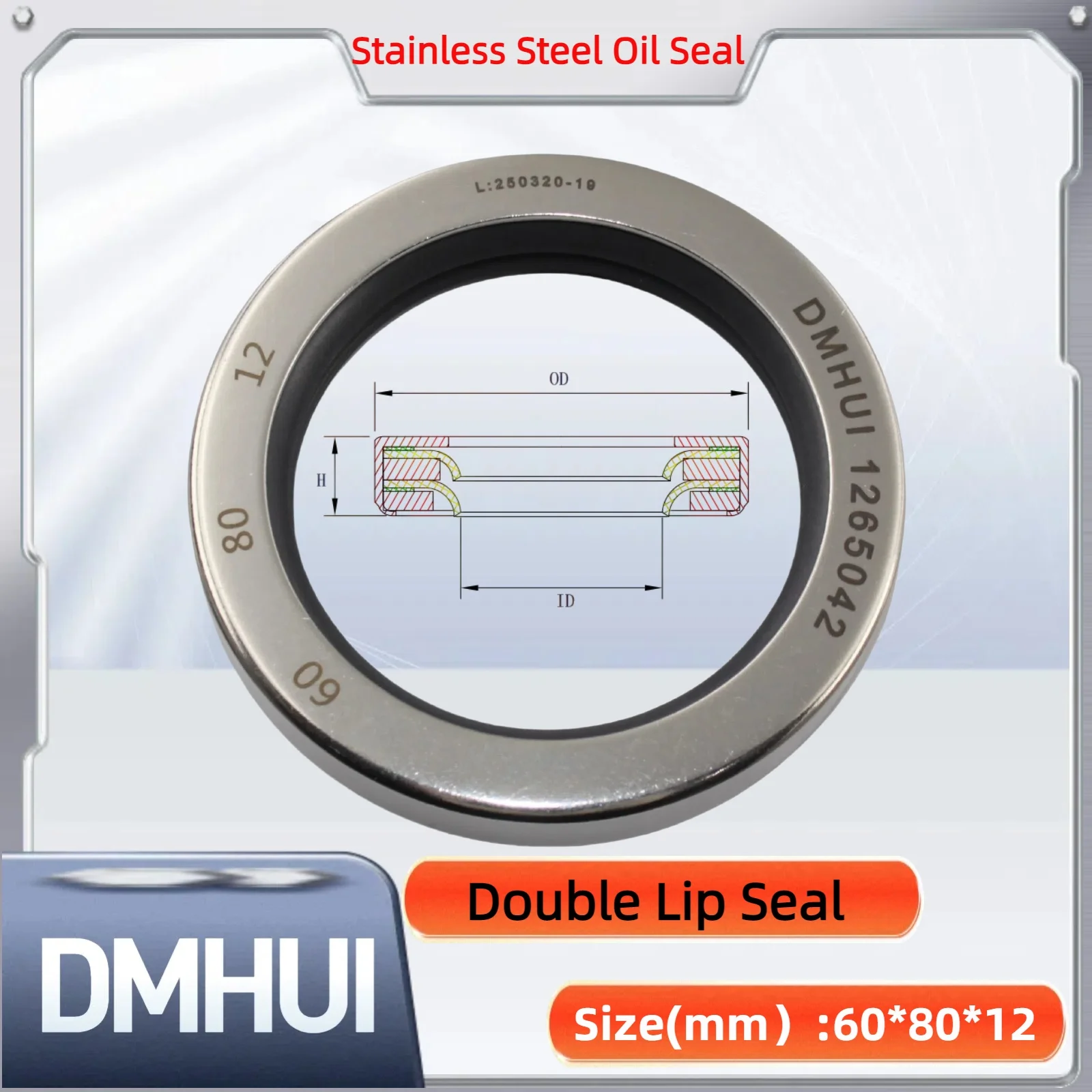 Oil Seal 60x80x12 Double Lip Seal Stainless Steel Oil Seal PTFE SS 60×80×12