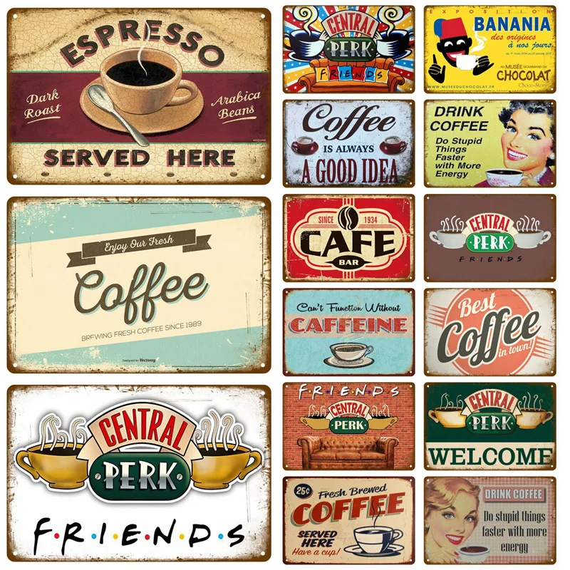 

Retro Metal Sign Coffee Tin Sign Metal Wall Decorations Vintage Cafe Wall Plaque Retro Club Pub Bar Poster Decor Art Painting