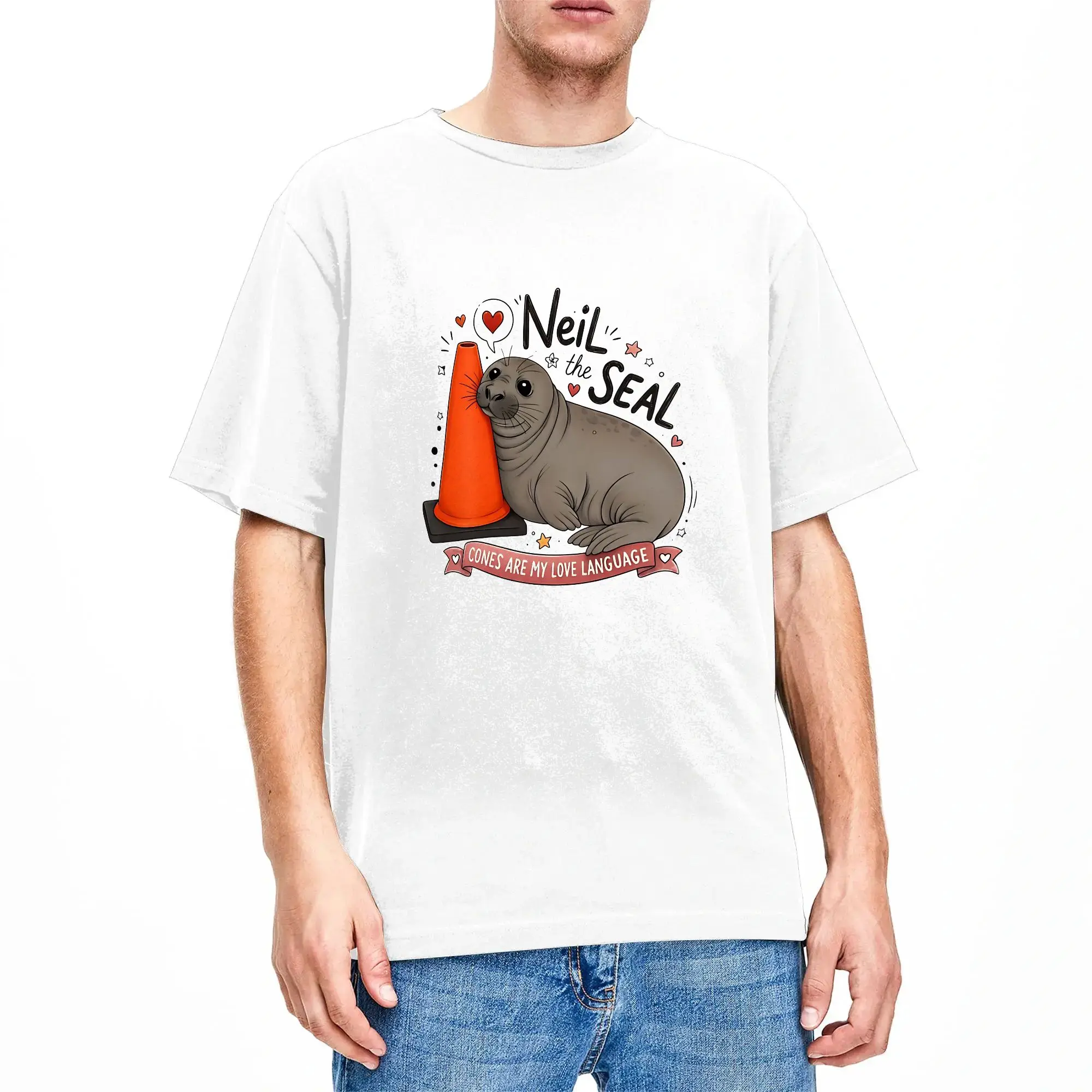 Neil the Seal Traffic Cone Lover Cotton T Shirt For Men's Summer  Vintage T-Shirts Fashion Tee Shirt Oversized Wholesale Tops