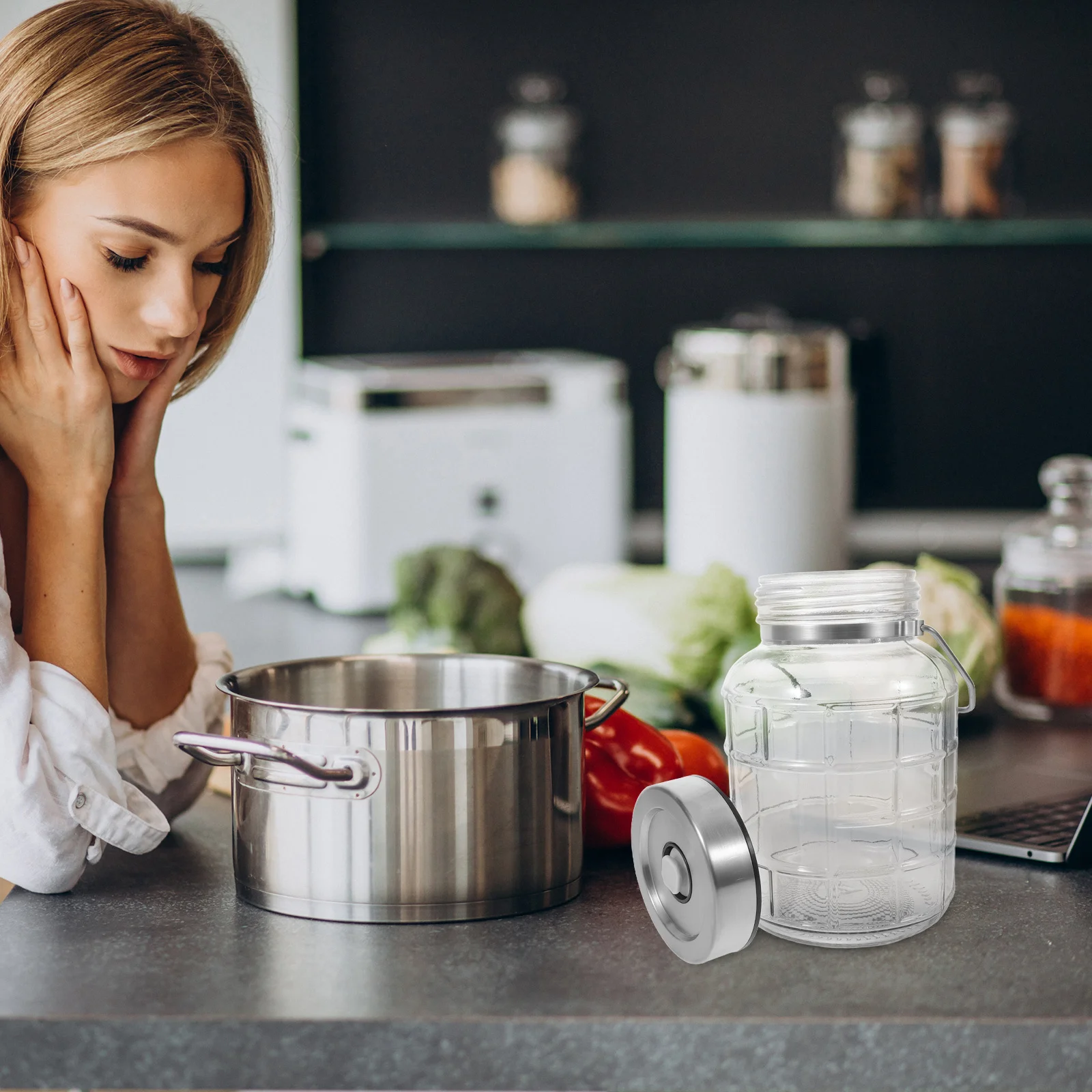 

2000ml Glass Storage Jars Airtight Lids for Pickling Kimchi Vegetable Wine Brewing Fermentation Containers Pickle Containers